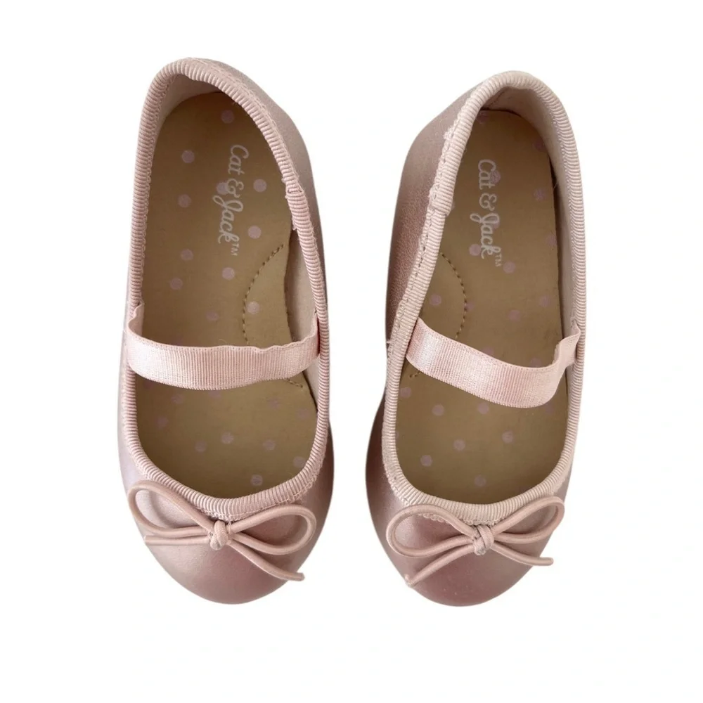 Cat & Jack Pink Blush Ballet Flats with Bow | Baby Girl Size 5